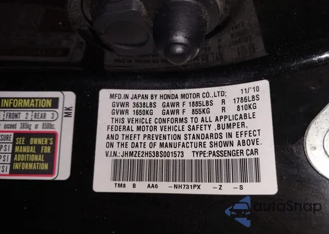 2011 Honda Insight Lx z USA, uszkodzony, nr VIN JHMZE2H53BS001573